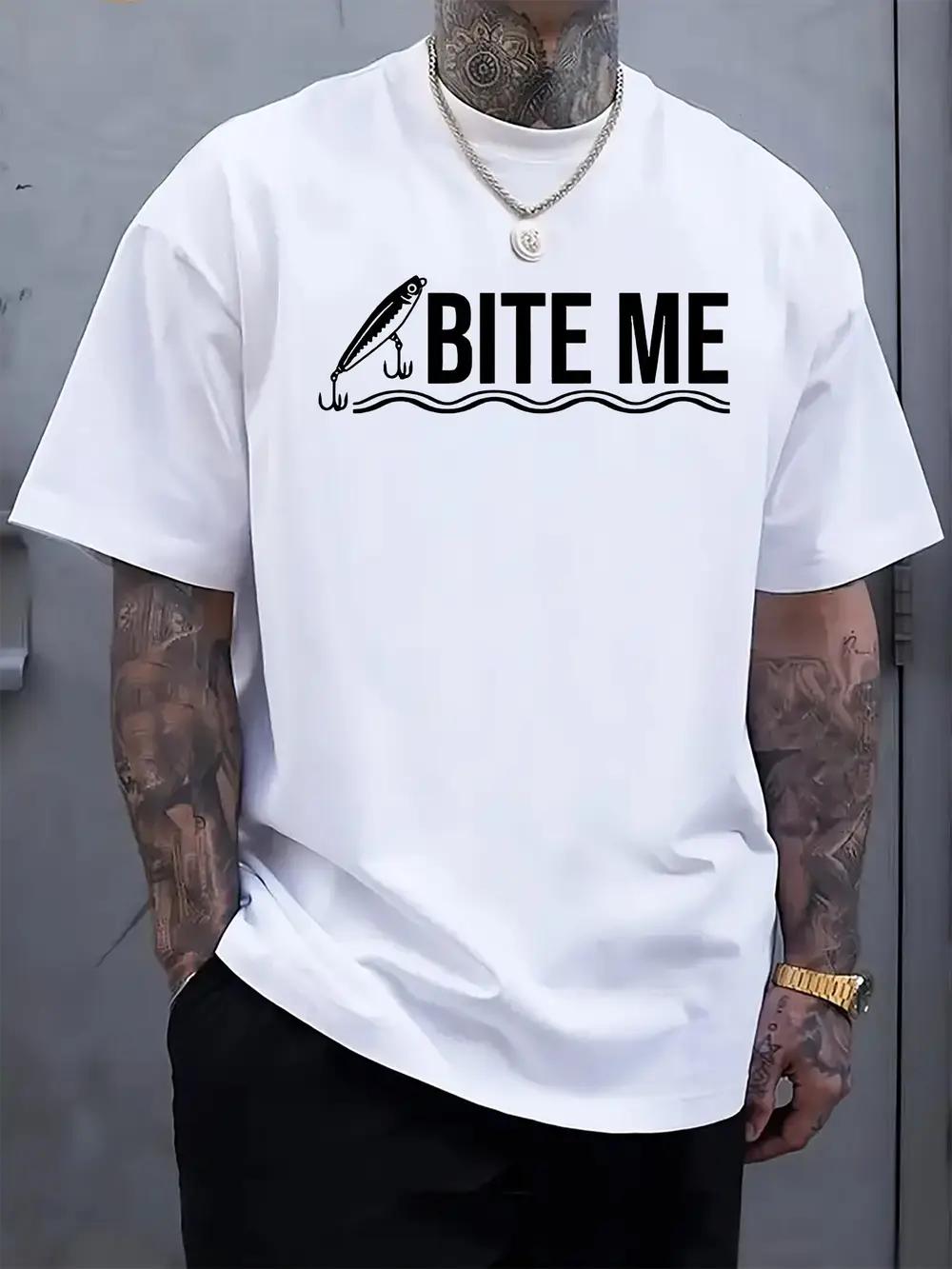 

Casual Crew Neck T-shirt with BITE ME Fishing Print M