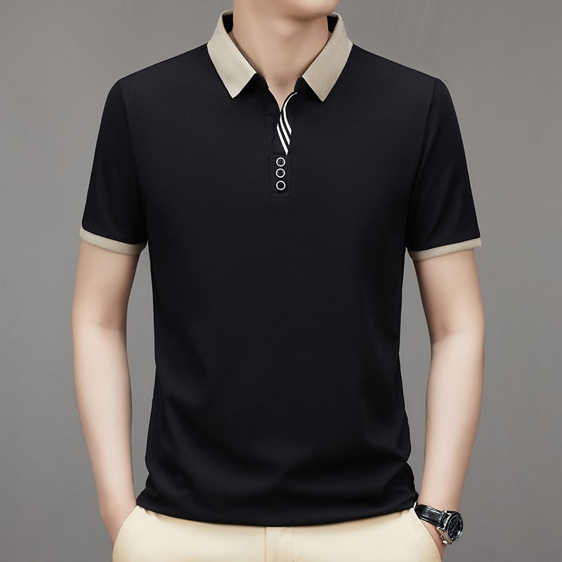 Business casual iron-free printed men s polo shirt, short-sleeved 2XL чёрный