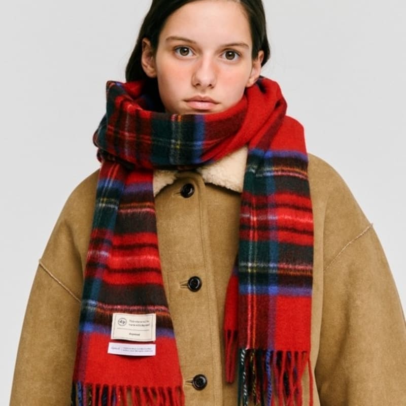 DEPOUND cashmere wool blended check muffler - red