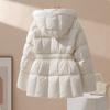 Black hooded duck down jacket, autumn and winter women's clothing, slim waist and thin medium and long down jacket women