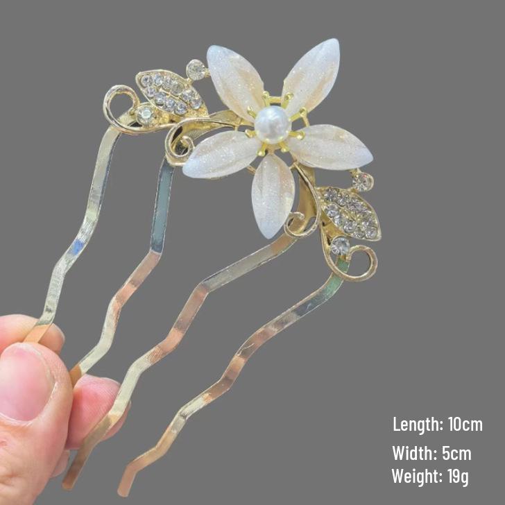 Épingle à cheveux vintage en forme de U avec pompon paon pour femmes - Épingle à chignon nacrée pour Cheongsam et Hanfu