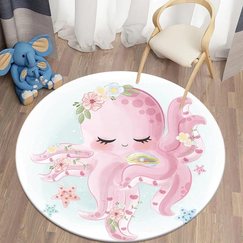 Cute Cartoon Animal Round Door Mat with Bunny Giraffe Fox Patterns Floor Mat for Kids Room Decor Adding Playful Charm