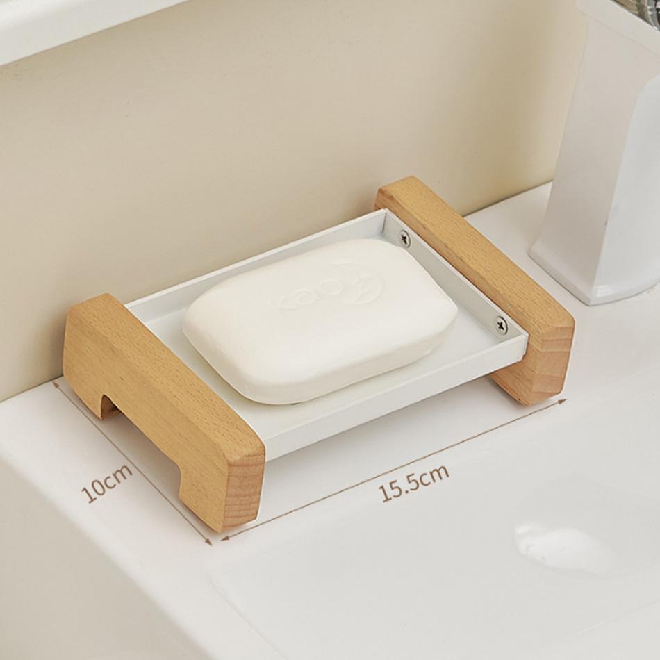 Wood Soap Dish Holder White Black Grey Aluminum Toilet Lavatory Hand Wash Bathroom Washbasin Shower Soap Holders Storage Shelf