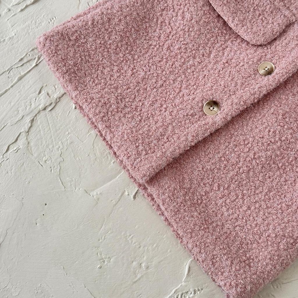 2025 New: Toddler French Chic Pink Wool Coat with White Fur Collar
