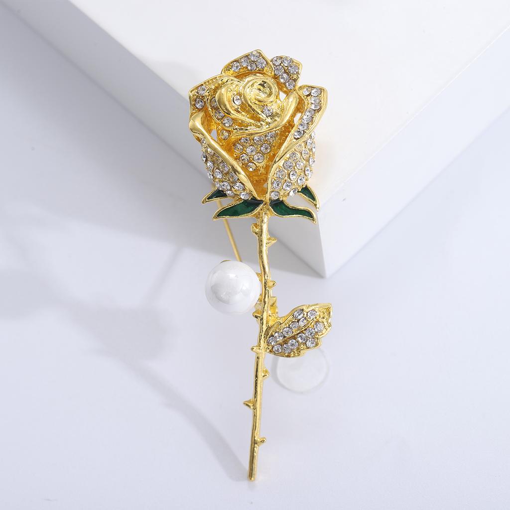 Rhinestone Rosette Brooches for Women Unisex Pearl Botanical Flower Pins Banquet Party Backpack Gifts Jewelry Accessories
