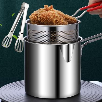 1200ML Deep Frying Pot with Strainer Basket Portable Cooking Pot 304 Stainless Steel for French Fries Chicken Fry