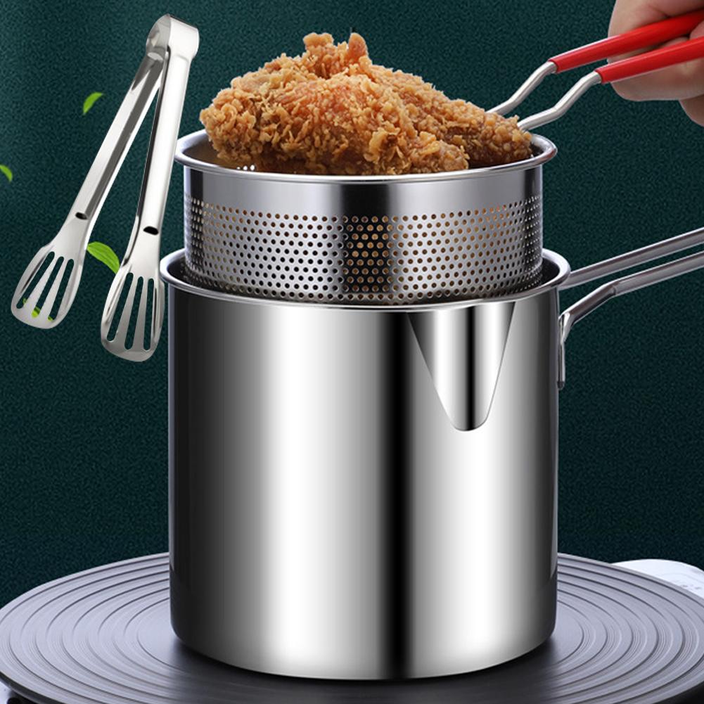 1200ML French Fries Fryer with Strainer Basket Multipurpose Fries Fryer 304 Stainless Steel Kitchen Cooking Tools