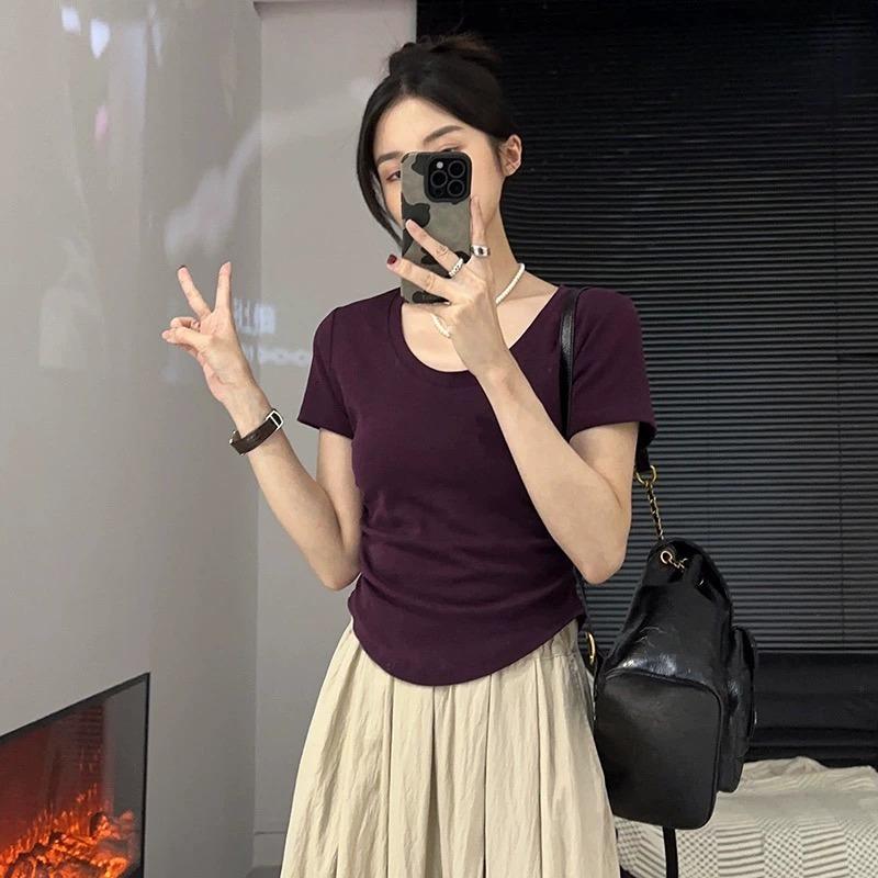 

Curated TikTok Style U-Neck Short Sleeve Women s Irregular Summer Top M