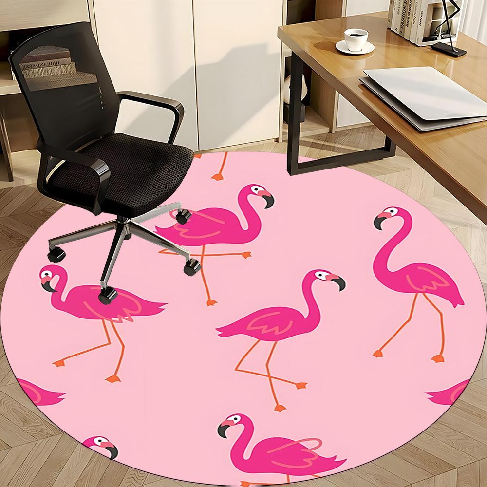 1pc Flamingo Pattern Chair Carpet for Office, Round Polyester Mat, Indoor Decor for Office, Easycare Fabric, Washable Non-slip Area Carpet