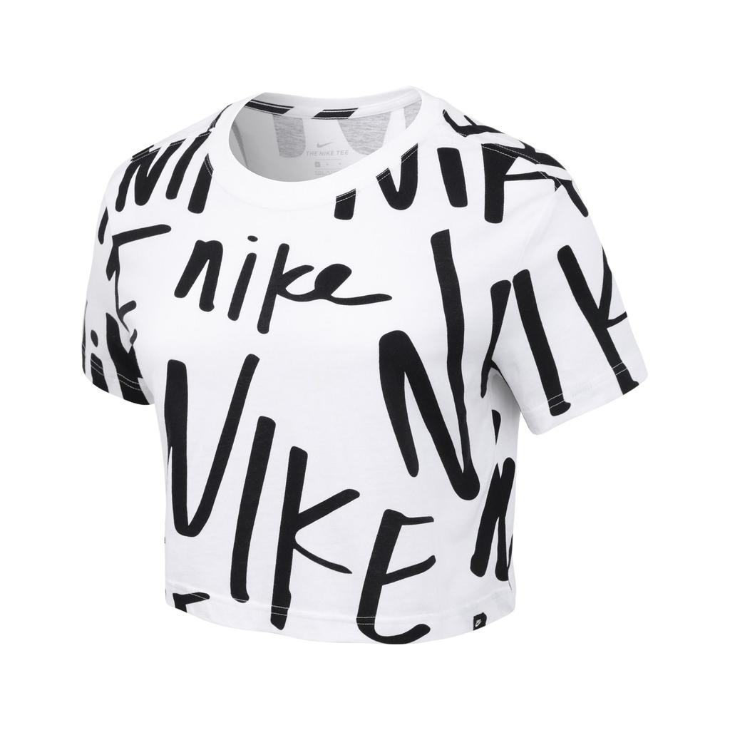 Nike Sportswear Letter Round Neck Comfortable Short Sleeve Regular T-Shirt Women Tops White Black CD8248-100