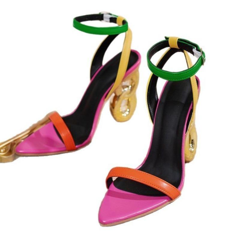 Französische einzeilige Schnallenschuhe für Damen sind im Sommer modisch, schlicht und vielseitig mit bunten High Heels und spitzen Spitzen