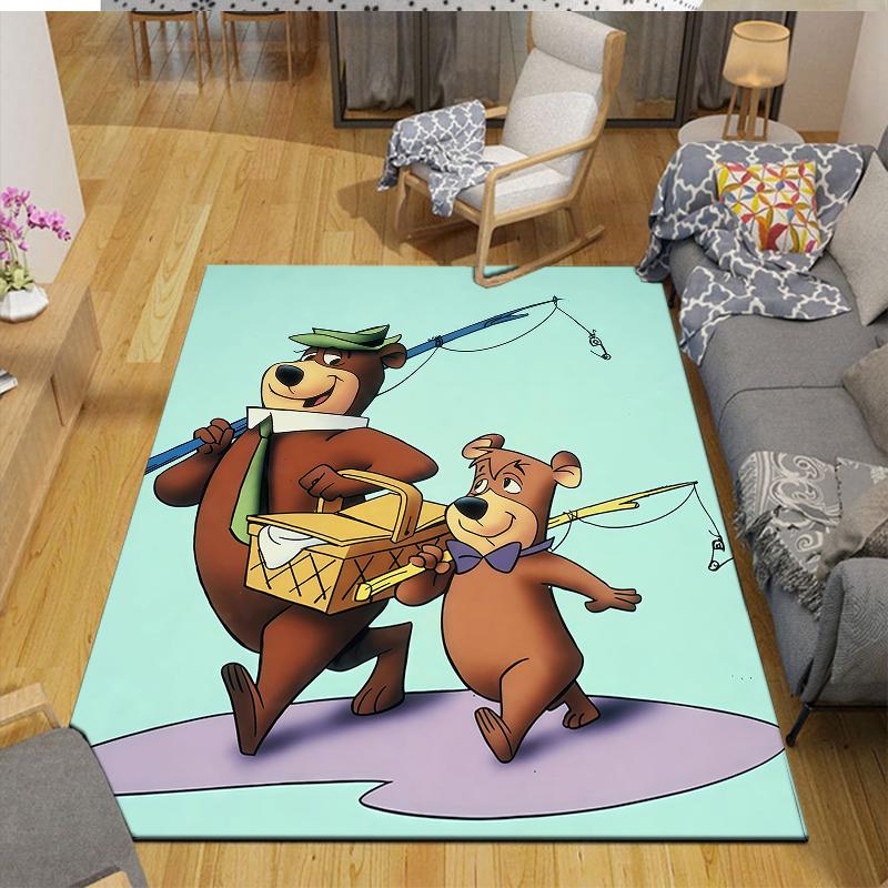 Yogi Bear & Boo Home Sofa Decoration for Living Room & Bedroom, Non‑Slip Play Flannel Floor Mat for Game Room
