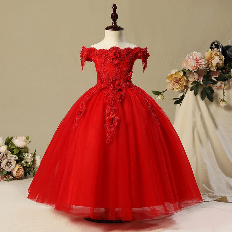 New Arrival Pink Flower Girl Communion Dress Lace Beads Dresses Cute Girl Elegant Wedding Prom Party