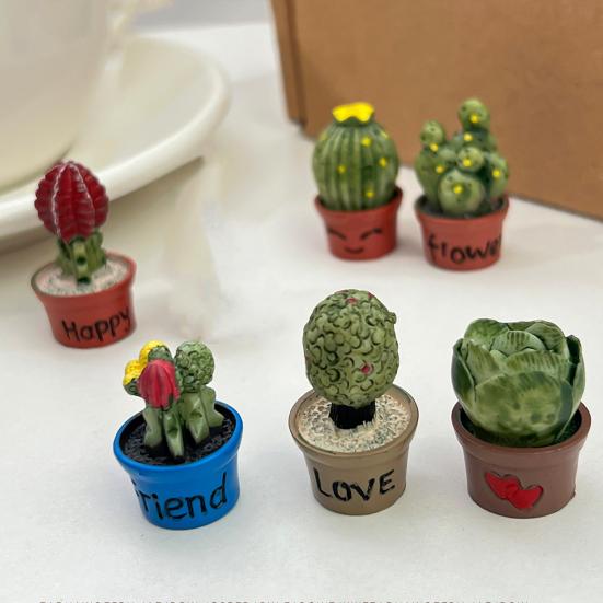 Mini Resin Cactus Plants Miniature Artificial Greenery Potted Cactus Figurine for Cake Topper DIY Micro Landscape Home Fairy Garden Plant Pots Bonsai