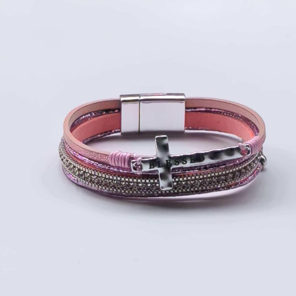 Bohemian Multi-Layer Leather Cross Bracelet with Rhinestones for Women
