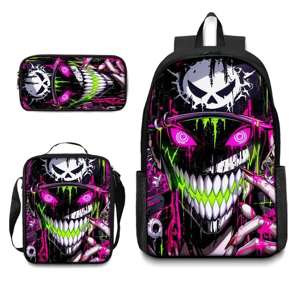 Skull Student Backpack Set Fashion Double Shoulder Bag Crossbody Bag Pencil Case Trendy Accessories Multifunctional School Bag