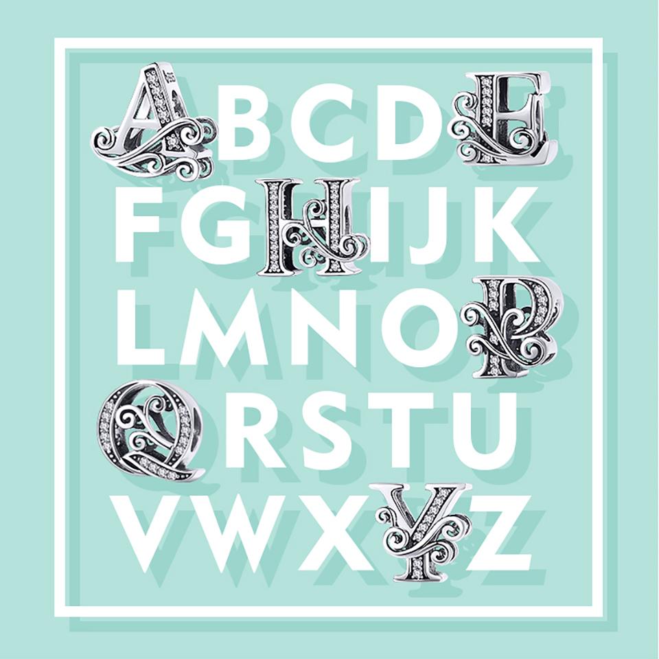 BAMOER Classic 925 Silver Letter Vintage A to Z 26 Letter Charms Openwork CZ Alphabet Beads Fit Charm Bracelet BSC030
