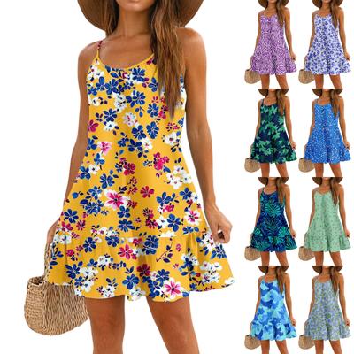 Women's Fashion Casual Sleeveless Round Neck Loose Floral Print Beach Dress