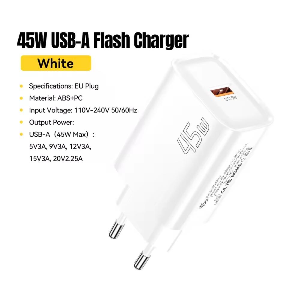 

Essager 45 Вт Зарядное устройство USB A QC3.0 PD Быстрая зарядка Настенное зарядное устройство для Samsung Galaxy S24 S23 Xiaomi 15 iPad Vivo Быстрое зарядное устройство USB A EU Plug белый