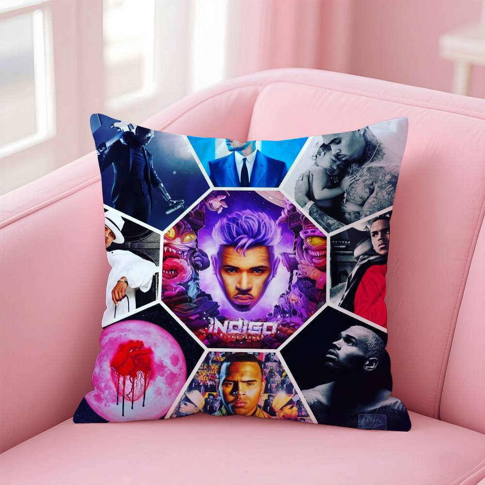 Hot New Chris Brown Rapper Pillow Case Safe Custom Photo Pillow, Anti-fade Brushed Fleece Cushion, Maternal & Infant Safe.