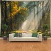 2D Green & Gold Forest Tapestry Morning Sunlight Wall Background Cloth