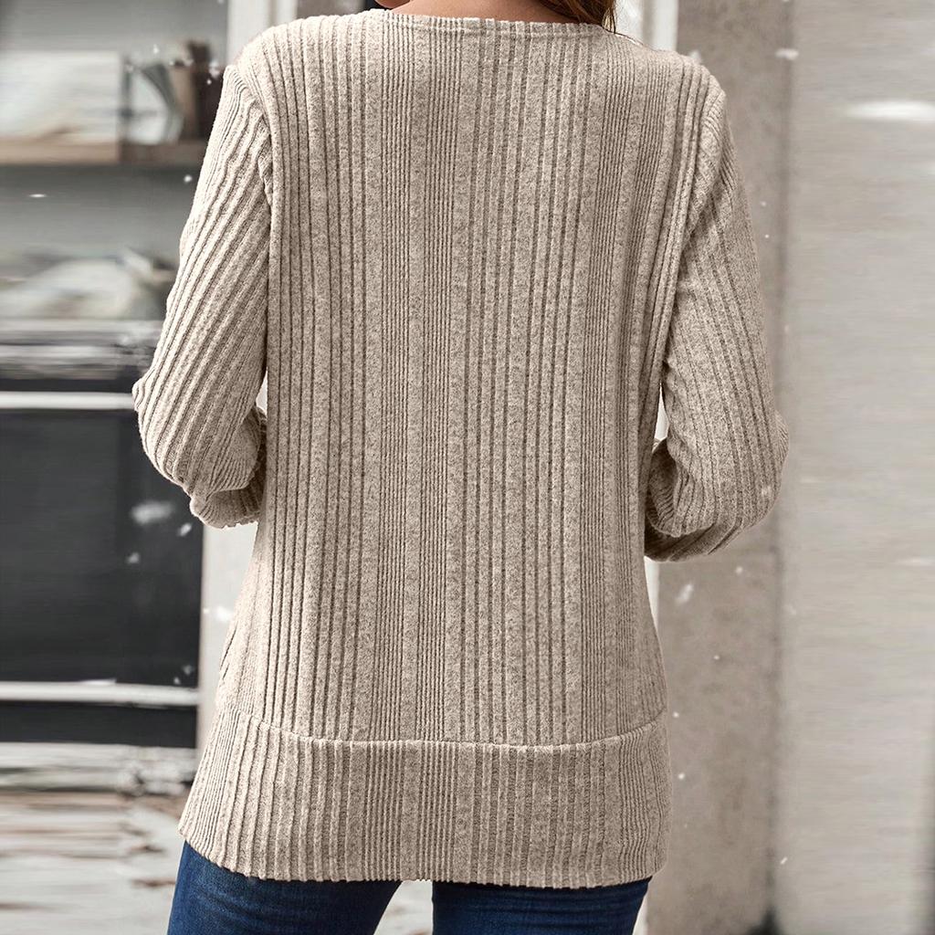 Damen Einfarbiges Knopf-Top Slim Fit Langarm T-Shirt Top