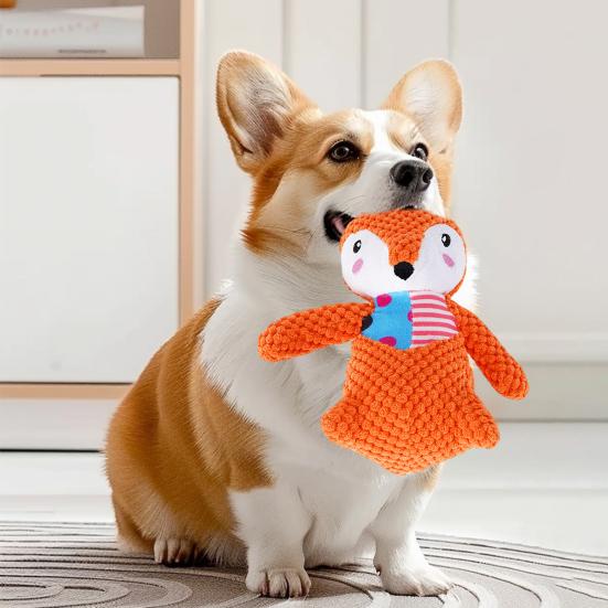 Plush Fox Dog Toy Squeaky Interactive Dog Chew Toy Puppy Teething Toy Stuffed Animal for Dogs Teeth Cleaning Boredom Relief