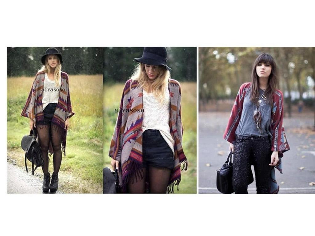 Bohemian Ethnic Toggle Hooded Cape Shawl - Thick Warm Imitation Cashmere for Women