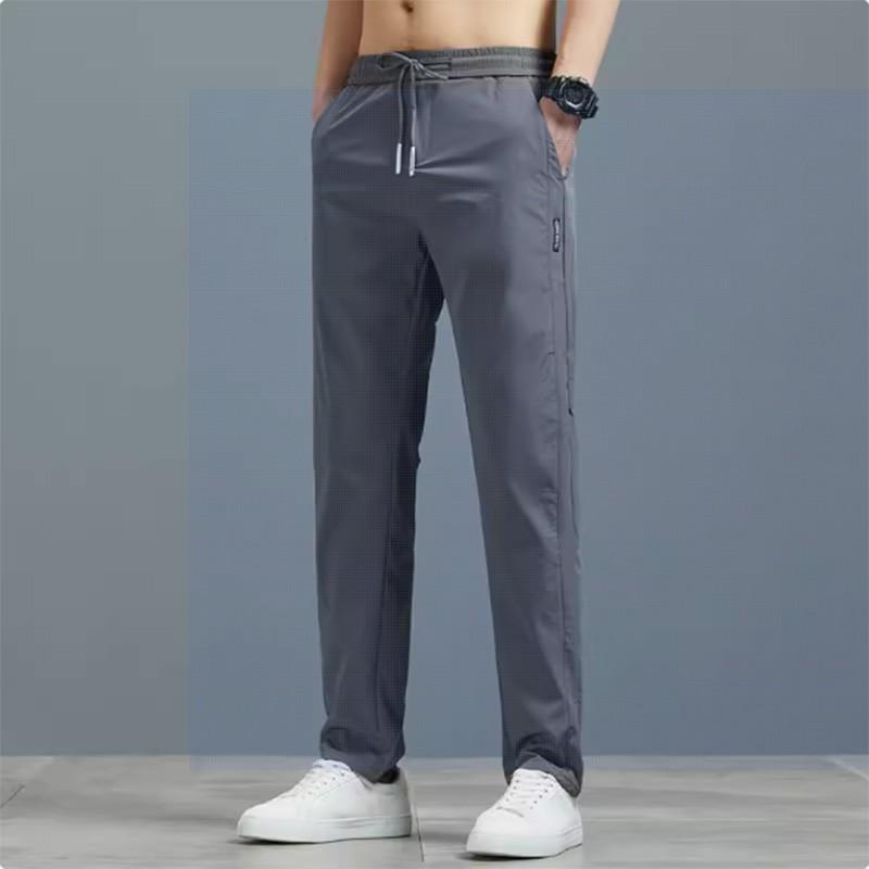 מכנסי ספורט לגברים מבד משי קרח לייבוש מהיר - קיץ דקים, רפויים, רגליים ישרות, מכנסיים ארוכים קז'ואליים נאים