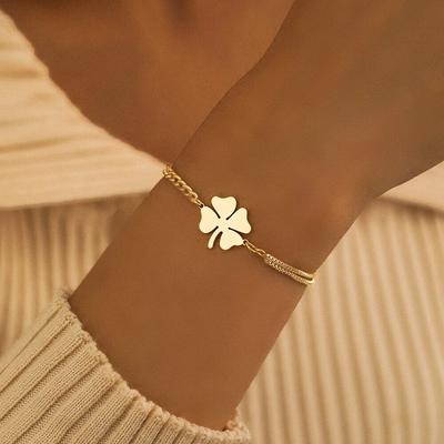 Edelstahl-Armbänder, klassisches Glücksklee-Anhänger-Hip-Hop-Armband für Damen, Schmuck, lichtecht, hochwertiger Alltagsgebrauch