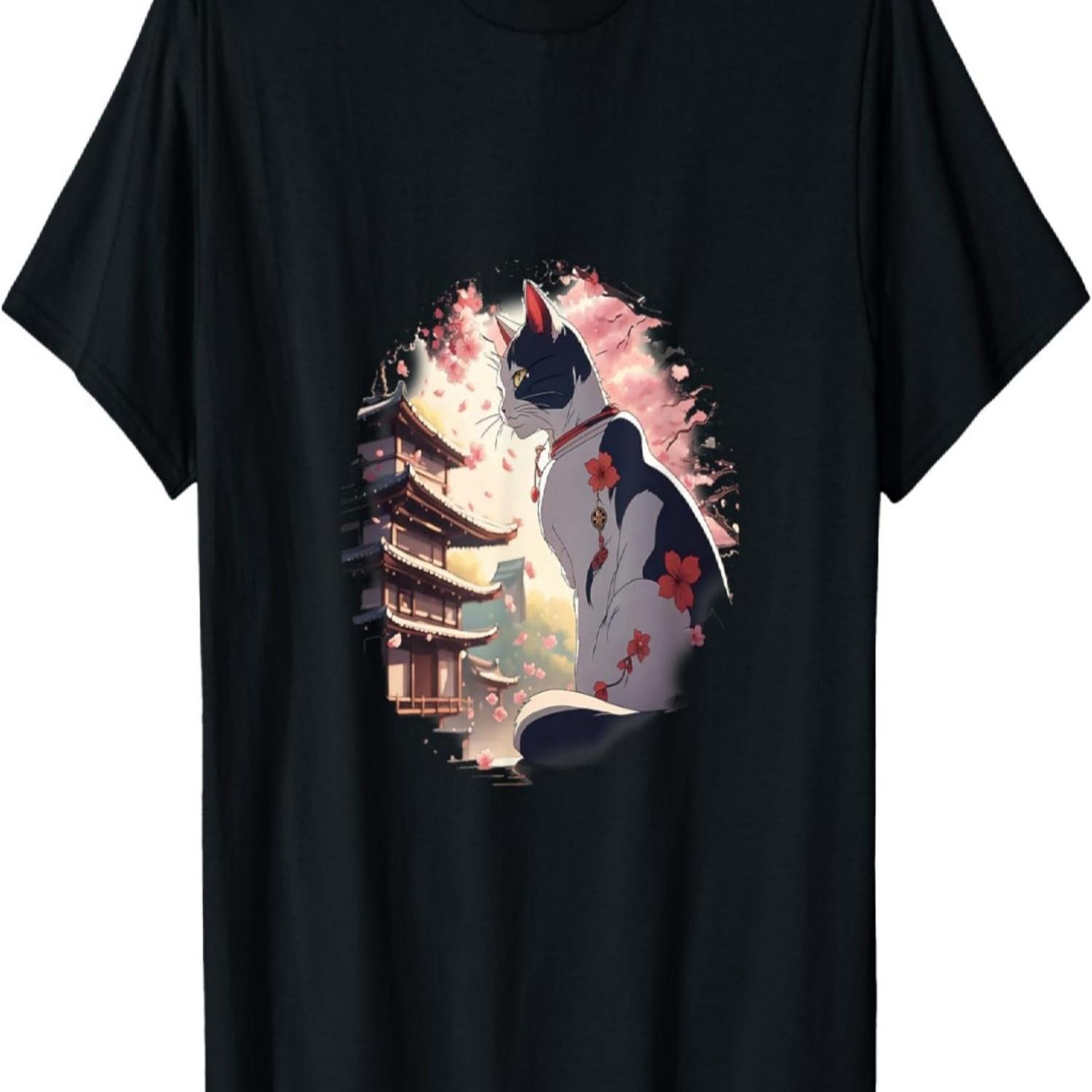 Kawaii Cat Kitty Anime  Sakura Cherry Blossom Cute T-Shirt S