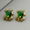 Retro Gold Color Stainless Steel Green Glass Geometric Stud Earrings for Women Men Irregular Earrings Statement Jewelry Gift