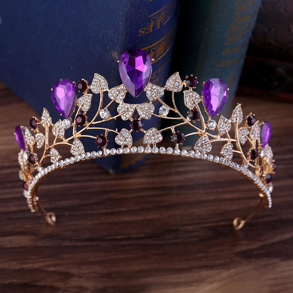 Personalized Style High-end Diamond-encrusted Baroque Wedding Tiara, Wedding Accessories, Leaf Bridal Crown