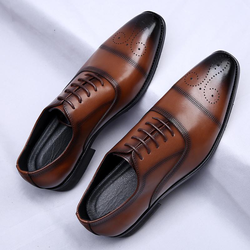 Špičková značka Pánské kožené ležérní boty Šněrovací Špičaté Boty pro pracovní pohovor Pánské společenské boty Masážní stélky