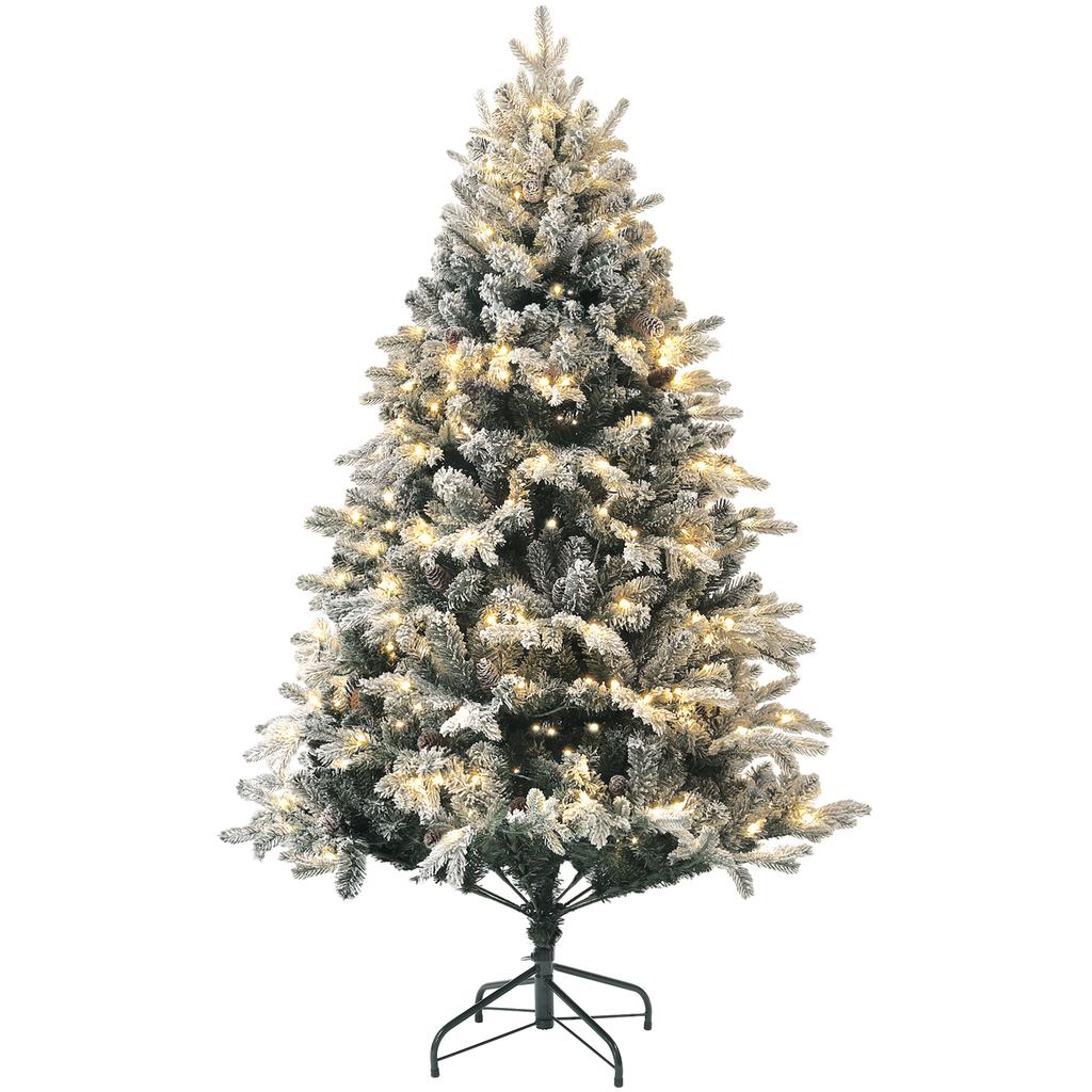 180cm Artificial Christmas Tree with 793 Branches, LED Lights and Snow-Covered Branches, Green