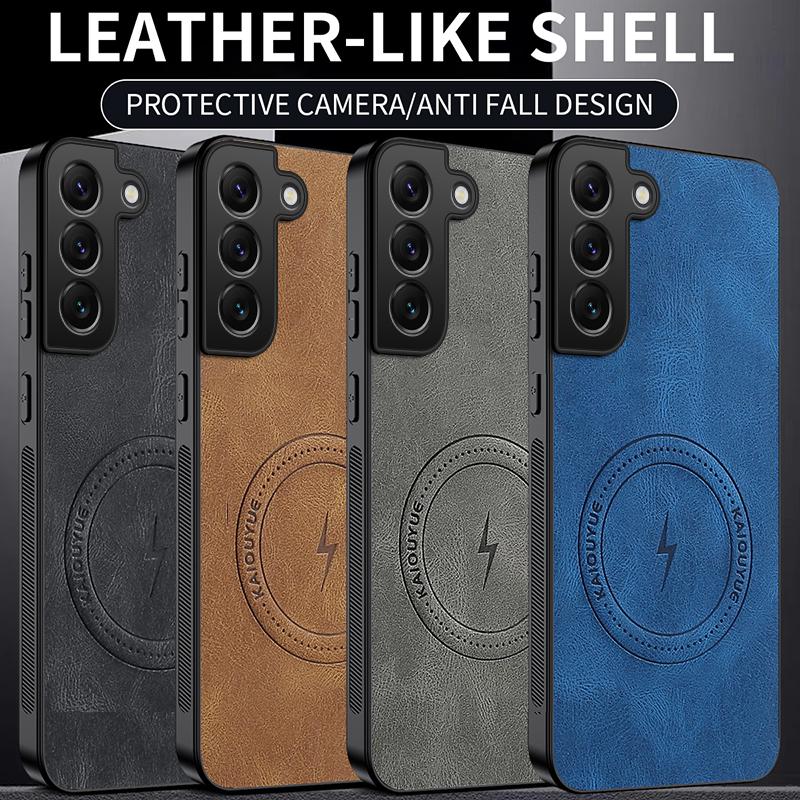 New Leather Matte Frosted Magnetic Phone Case For Samsung Galaxy S21 S22 S23 FE S24 Plus S25 Edge Shockproof Bumper Soft Cover