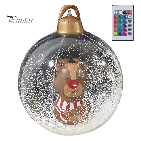 24" Inflatable Christmas Ball with LED Light Outdoor Blow Up PVC Ball Decorations with Santa/Reindeer/Snowman Figurine for Yard Pool Garden Decor