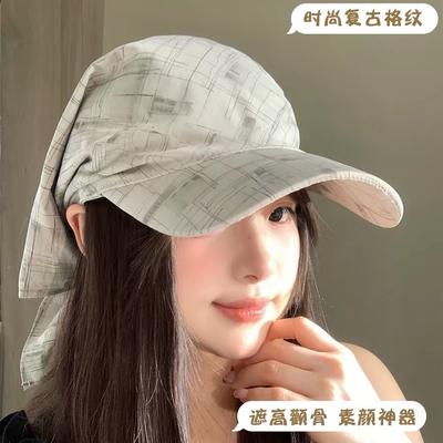 American Retro Plaid Strap Cap Women'S Spring Summer Street Personality Headscarf Hat Outdoor Sun Protection Hat