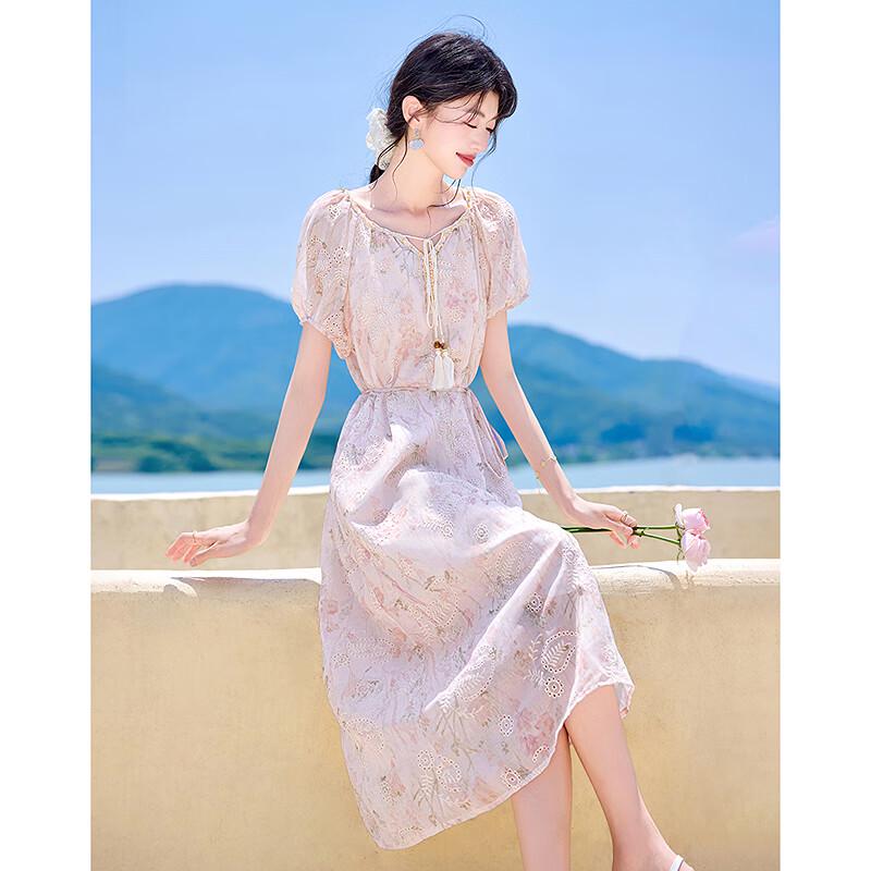 

Sishuinianhua Elegant Embroidered A-Line Midi Dress L