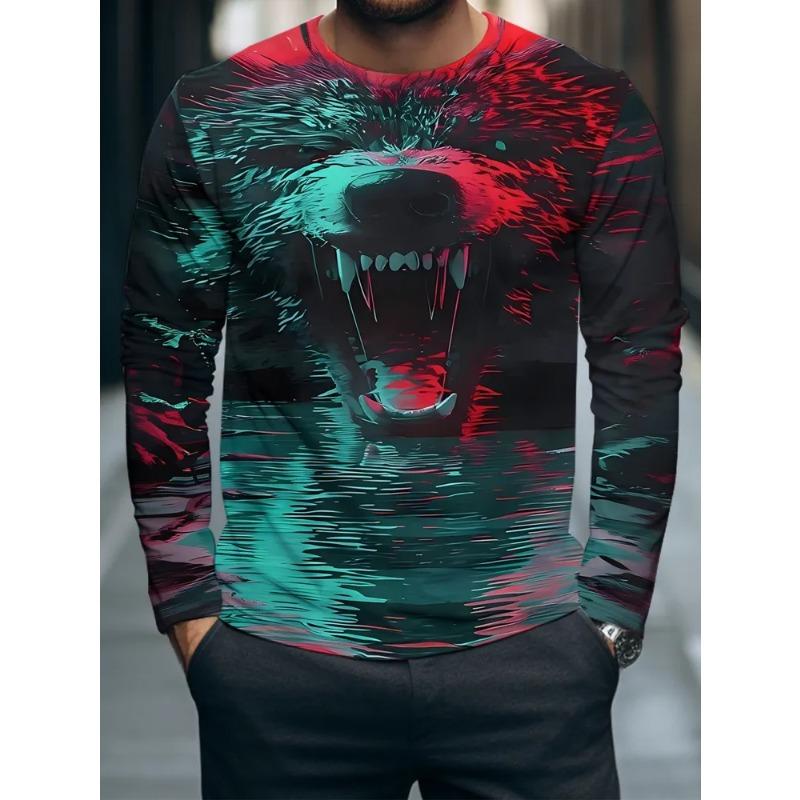 Men's 3D Printed Crew Neck Long Sleeve T-Shirt Fashion Versatile Trend Breathable Casual