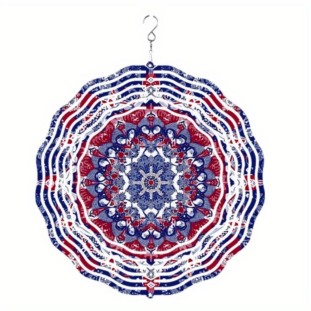 2D Spinning Metal Wind Chime Colorful Hanging Decor for Garden Window Yard Outdoor Decoration Rotating Mandala Art Wind Spinner