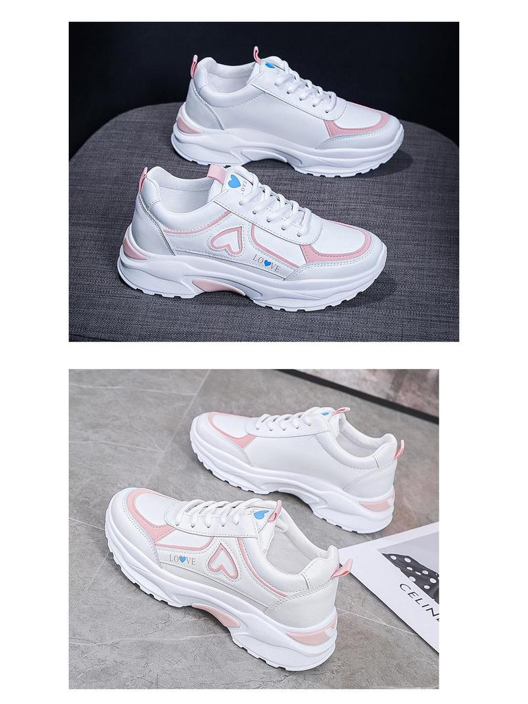 Women's 2022 Spring Leather Trend Thick-Soled White Dad Sneakers