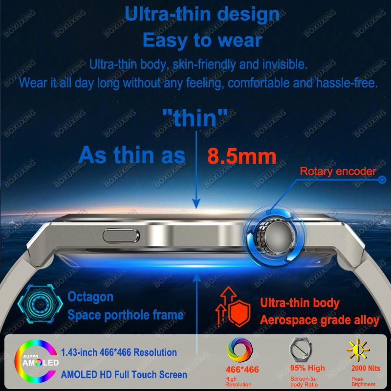 New Ultra Thin Smart Watch Men HD  150+Sports NFC GPS Track IP68 Waterproof Health Monitor Bluetooth Call Smartwatch Woman