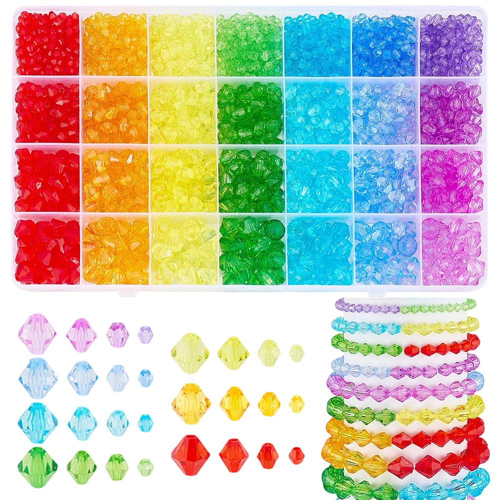 2310Pcs 28 Styles Transparent Acrylic Beads Bicone Mixed Color 4~10x4~10mm Hole: 1~2.5mm