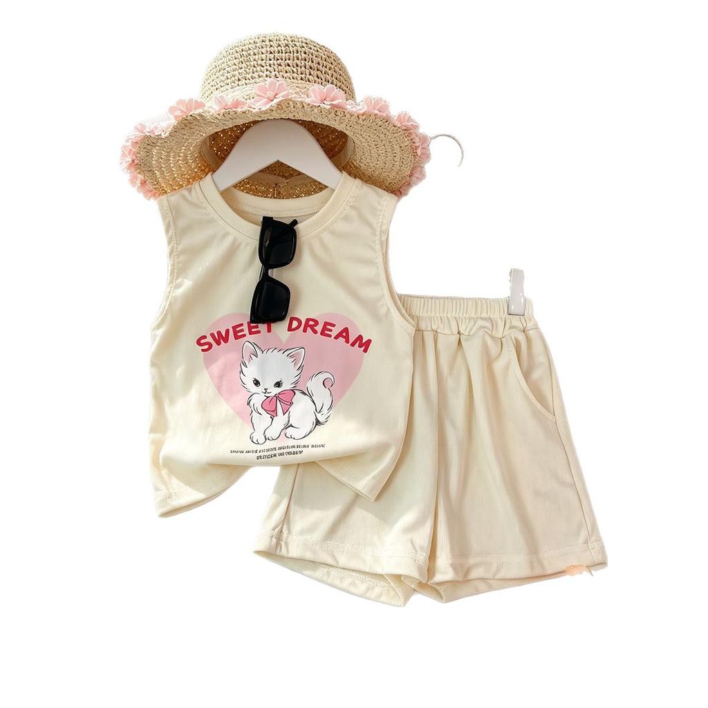 Girls Summer Stylish Vest And Shorts Set Baby Casual Two Piece Outfit Trendy Kids Clothing