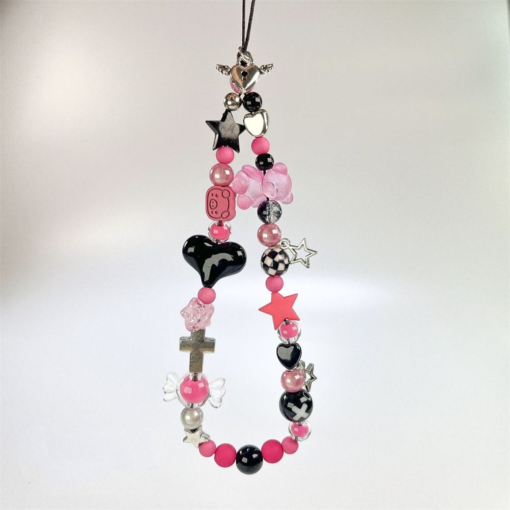 Y2K Silver Phone Lanyard Sweet Girl Beads Phone Chain Cell Phone Strap  Bracelet Keychain