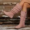 Spring Autumn New Women's Wrinkled Round Toe Flat Heel Side Zipper High-Top Casual Fashion Boots Elegant Versatile