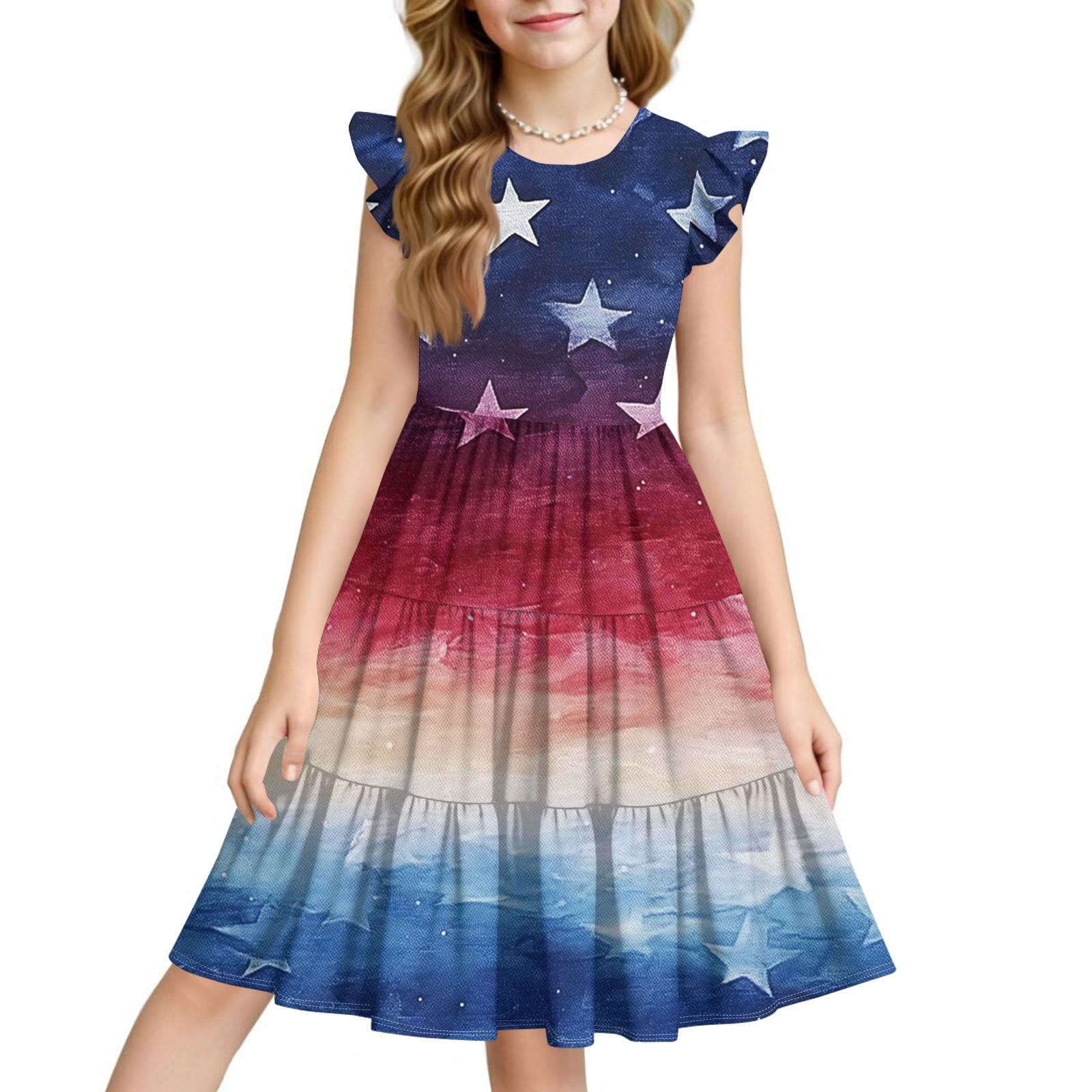 

Summer Children s Dress Girls Casual Independence Day Cute Round Neck Princess Dress 150