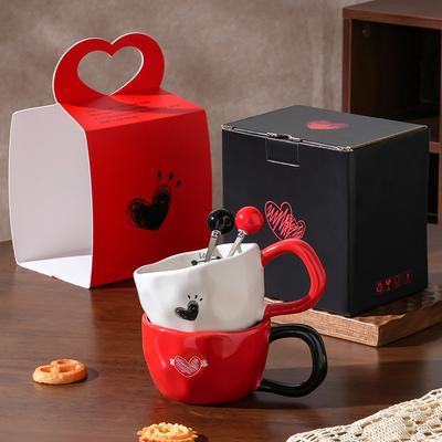 Geschenkbox, niedliche kreative Persönlichkeit, Liebesbecher mit Paar-Souvenir, Geschenk, Keramiktasse mit Löffel, Wasserbecher