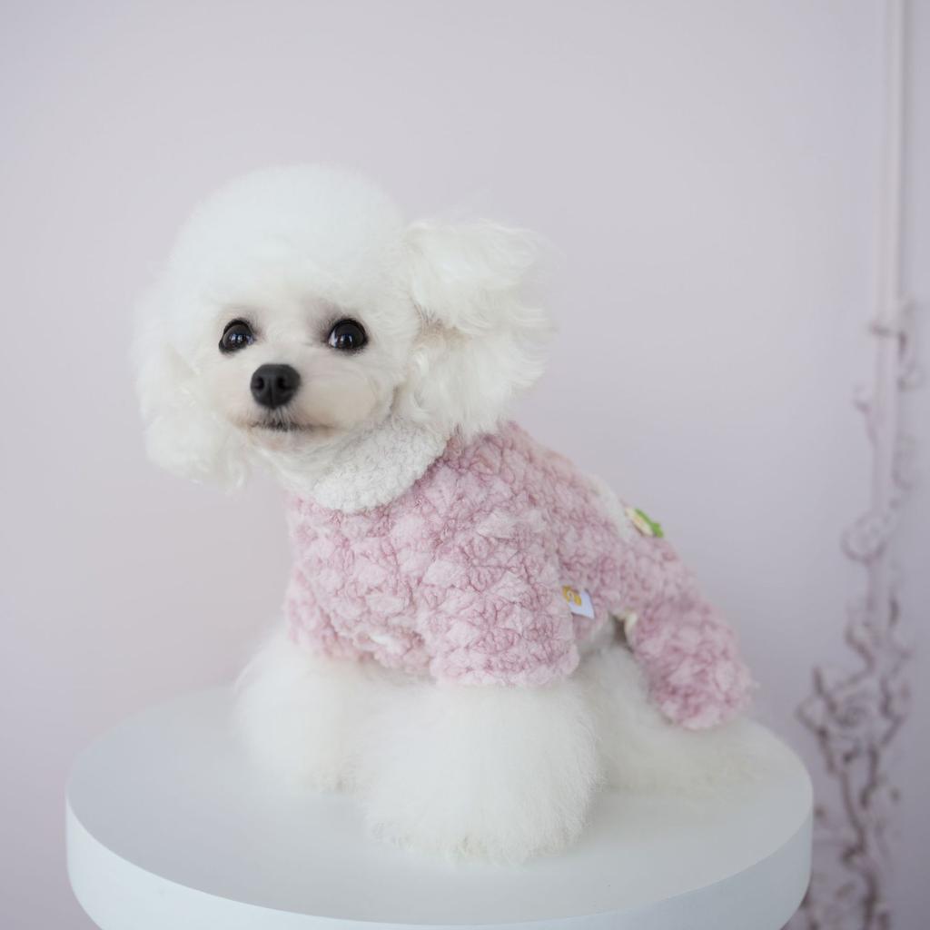 Herbst und Winter Haustier Hund Samt Kleine Blume Vierbeinige Kleidung Weicher Bauchschutz Warme Kleidung Teddy Hund Pyjamas Welpe